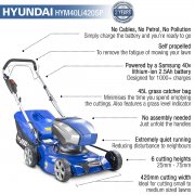 Hyundai HYM40Li420SP Cordless Self-Propelled Lawn Mower 42cm / 16"  with Battery & Charger